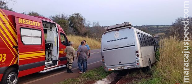 Ônibus com pacientes sai da pista e bate em barranco em Amambai