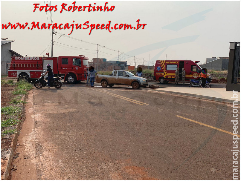 Maracaju: Corpo de Bombeiros e Polícia Militar atendem ocorrência de colisão entre veículo e motocicleta no Conj. Alto Maracaju