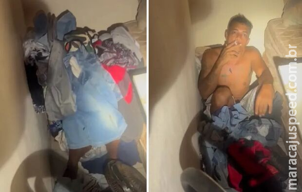 Assaltante é descoberto dentro de trouxa de roupas e é preso fumando Assaltante é descoberto dentro de trouxa de roupas e é preso fumando