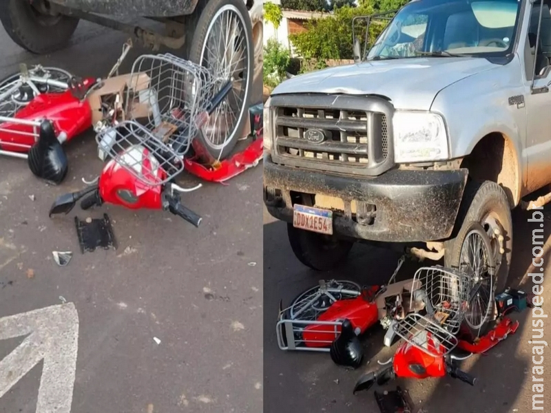 Idosa morre a caminho de hospital após acidente entre bicicleta elétrica e caminhonete em MS