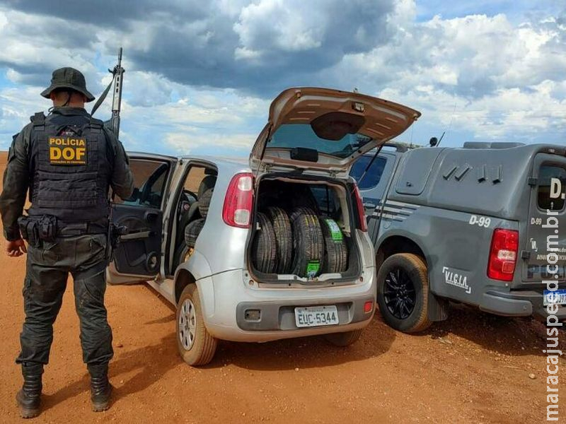 Maracaju: Uno é apreendido transportando 70 pneus do Paraguai Maracaju: Uno é apreendido transportando 70 pneus do Paraguai