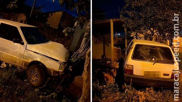 Motorista perde o controle e destrói muro de residência em Sidrolândia Motorista perde o controle e destrói muro de residência em Sidrolândia