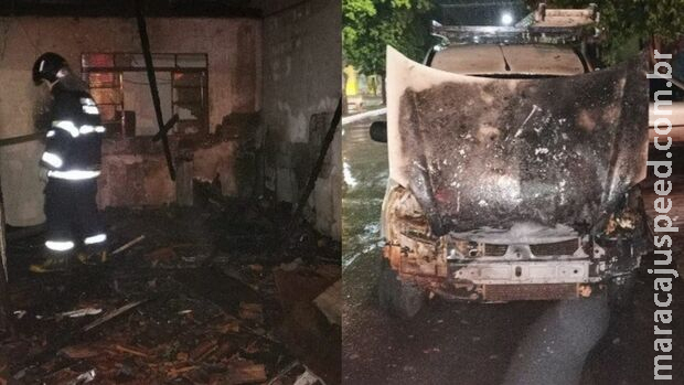 Barraco é destruído em incêndio e carro quase sofre 