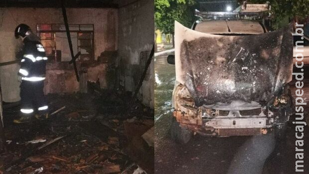 Barraco é destruído em incêndio e carro quase sofre Barraco é destruído em incêndio e carro quase sofre