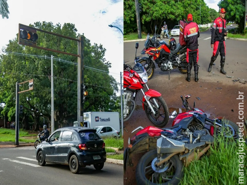 Com semáforo travado no amarelo, motociclista tem joelho quebrado após colisão com carro Com semáforo travado no amarelo, motociclista tem joelho quebrado após colisão com carro