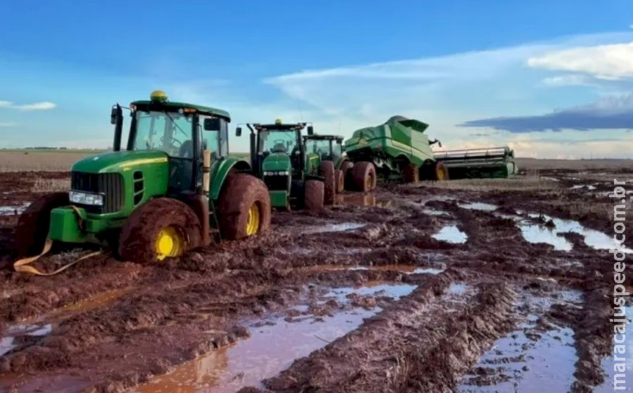 Excesso de chuva impede colheita e gera atoleiro em lavouras da região