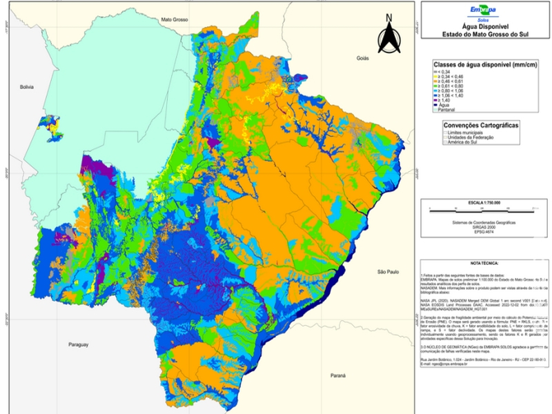 Mapa inédito aponta a capacidade de retenção de água nos solos de Mato Grosso do Sul