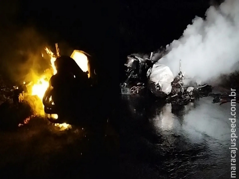 Motocicleta é destruída por fogo, após colisão com carro na BR-376 em MS Motocicleta é destruída por fogo, após colisão com carro na BR-376 em MS