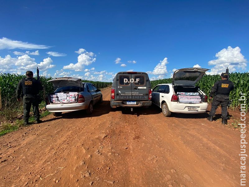 Maracaju: Carros que seguiam carregados com cigarros contrabandeados para Campo Grande são apreendidos pelo DOF