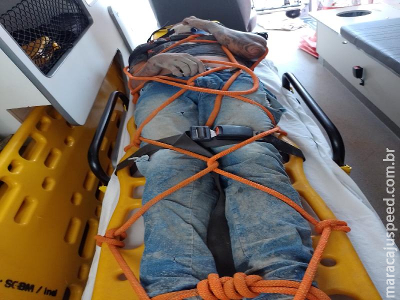 Maracaju: Corpo de Bombeiros atendem ocorrência de acidente de trabalho de queda de local elevado