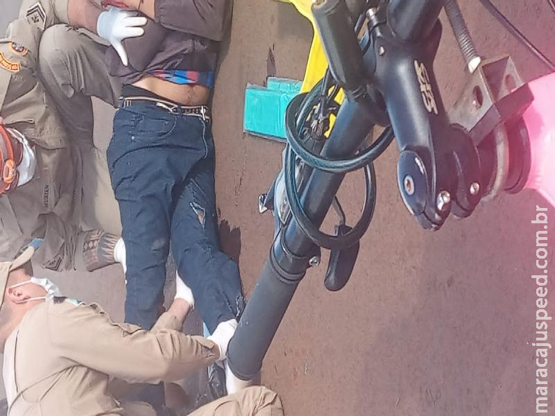 Maracaju: Motociclista tem fratura exposta na perna esquerda, após colidir com veículos na Vila Juquita