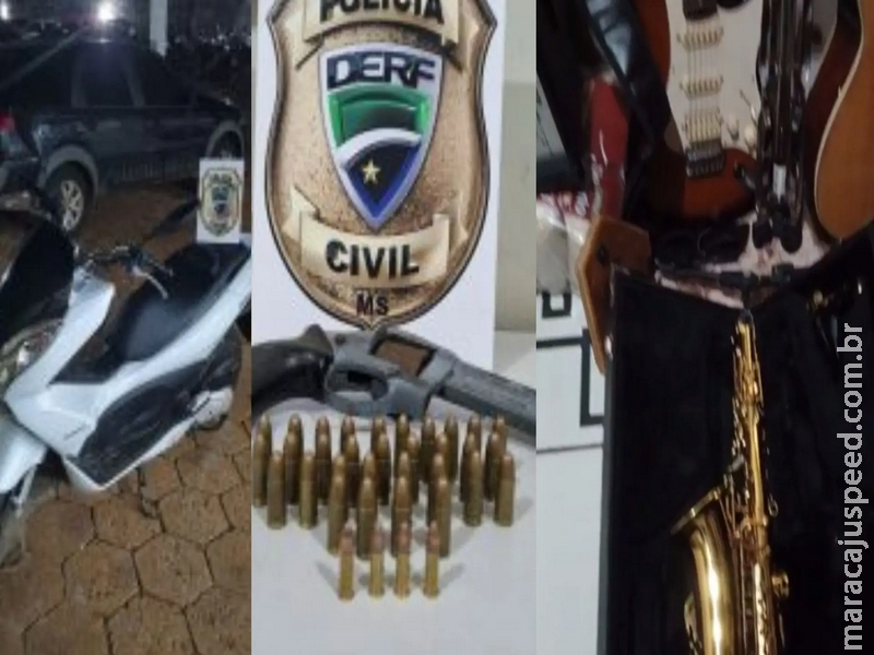 Polícia localiza moto e instrumentos musicais furtados e apreende arma e munições