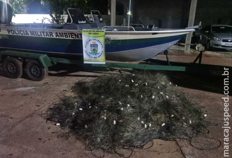 Polícia retira e solta peixes presos em redes colocadas no rio Paraná