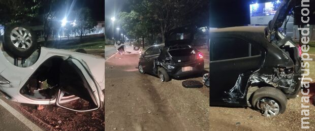 Bêbado arrebenta traseira de carro e capota em Campo Grande Bêbado arrebenta traseira de carro e capota em Campo Grande