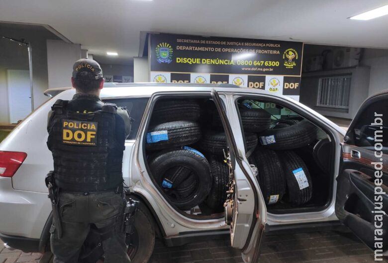 Carro com mais de cem pneus ilegais é apreendido em Dourados Carro com mais de cem pneus ilegais é apreendido em Dourados