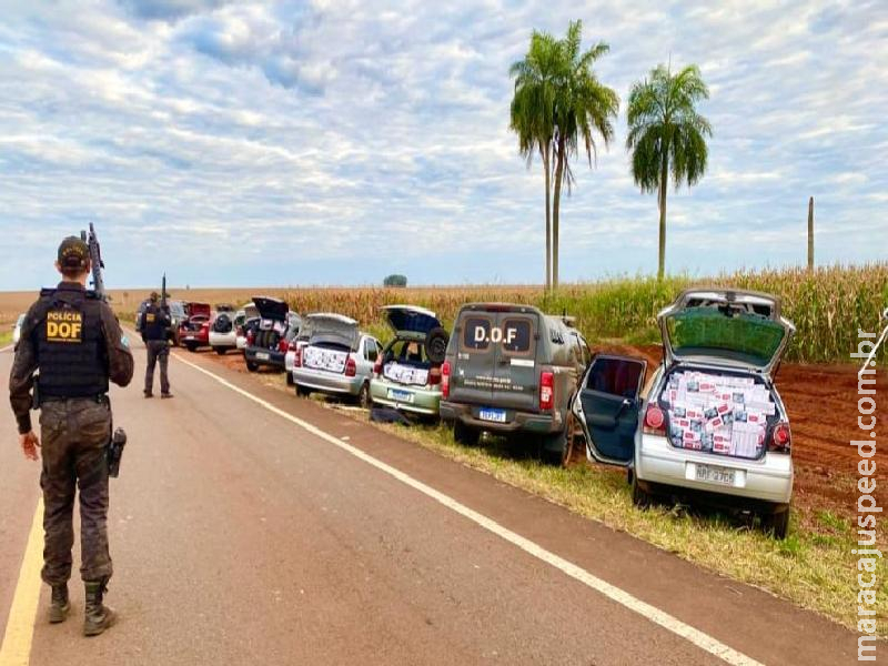 Comboio de veículos com quase R$ 500 mil em produtos ilegais são apreendidos pelo DOF em Maracaju Comboio de veículos com quase R$ 500 mil em produtos ilegais são apreendidos pelo DOF em Maracaju