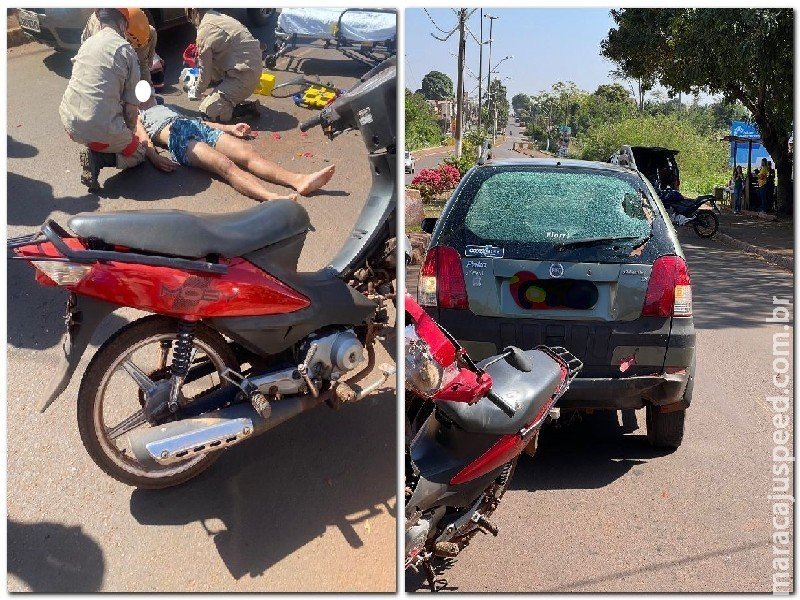 Maracaju: Motociclista desatento colidi em traseira de veículo na Av. Marechal Deodoro
