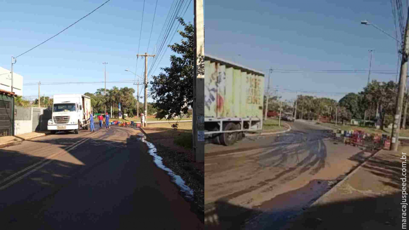 Porta de caminhão abre e carga de bebidas interdita trecho do Jardim Pênfigo