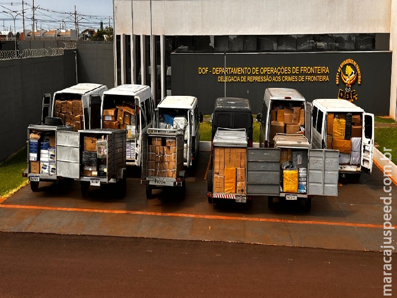 Maracaju: DOF apreende comboio de seis vans com dois milhões de reais em mercadorias contrabandeadas do Paraguai