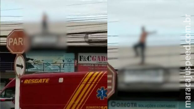 Bombeiros resgatam homem alterado em cima de marquise de loja do Carandá Bosque Bombeiros resgatam homem alterado em cima de marquise de loja do Carandá Bosque