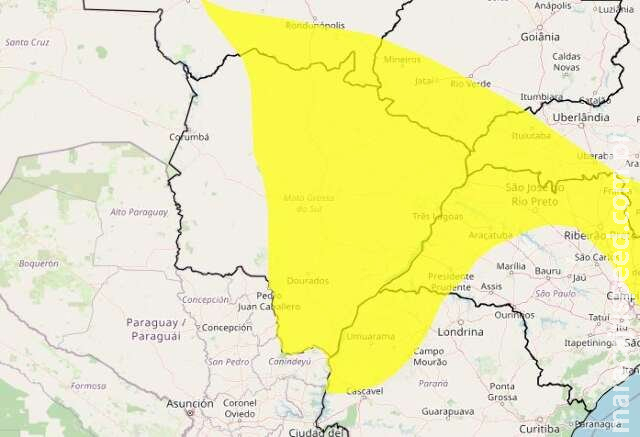 Chuvas intensas podem atingir 71 municípios de MS até o fim da noite
