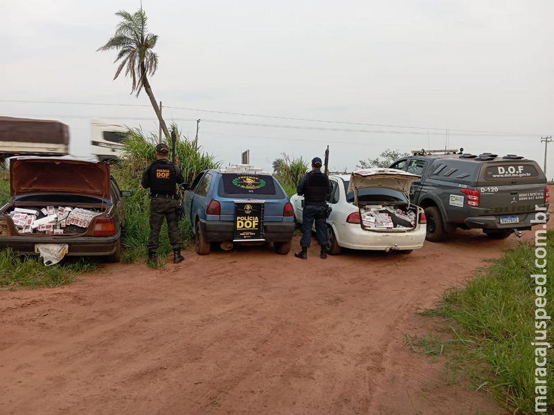 DOF apreende em Maracaju três carros carregados com pneus e cigarros DOF apreende em Maracaju três carros carregados com pneus e cigarros