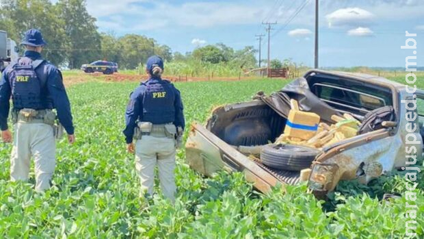 Traficante capota picape com meia tonelada de droga em perseguição na BR-060, em Campo Grande