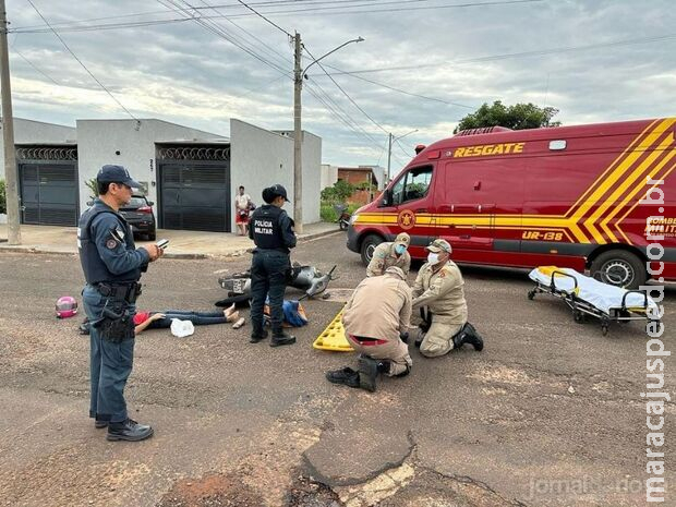 Batida entre carro e moto deixa casal ferido em Nova Andradina Batida entre carro e moto deixa casal ferido em Nova Andradina