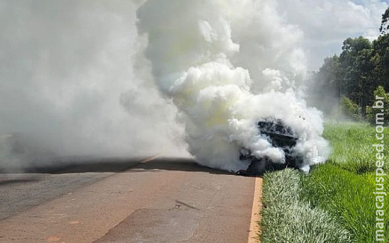 Incêndio destrói carro às margens da MS-164