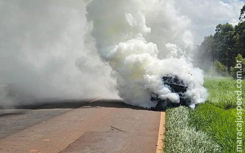 Incêndio destrói carro às margens da MS-164 Incêndio destrói carro às margens da MS-164