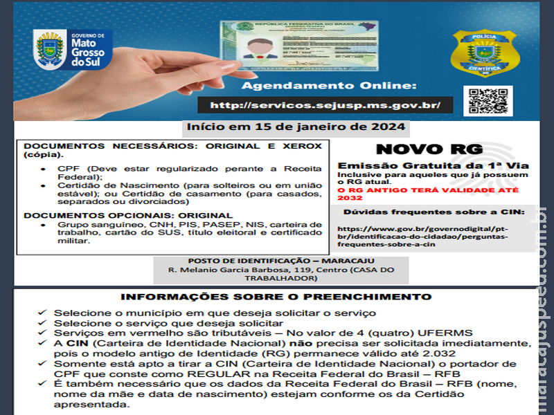 Carteira de Identidade Nacional chega a 24 unidades da federação, Mato Grosso do Sul aderiu a CIN e já está emitindo
