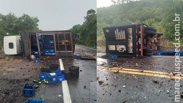 Caminhão de distribuidora tomba e 