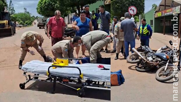 Piloto bate moto e pode perder dedo em Ribas do Rio Pardo Piloto bate moto e pode perder dedo em Ribas do Rio Pardo