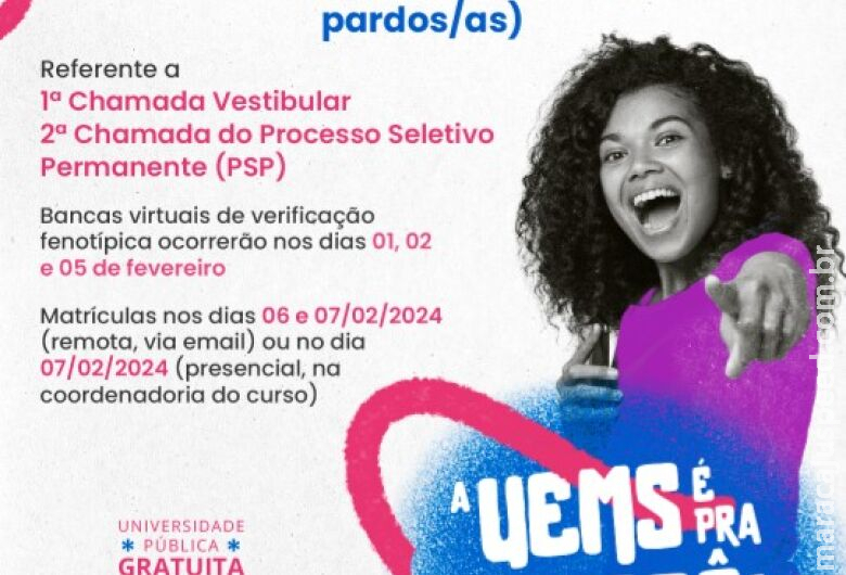 UEMS convoca cotistas negros para matrícula da 1ª Chamada UEMS convoca cotistas negros para matrícula da 1ª Chamada