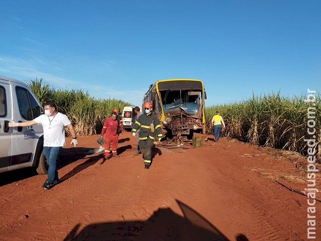 Acidente entre ônibus e maquinário agrícola na MS-156 deixa cinco pessoas feridas