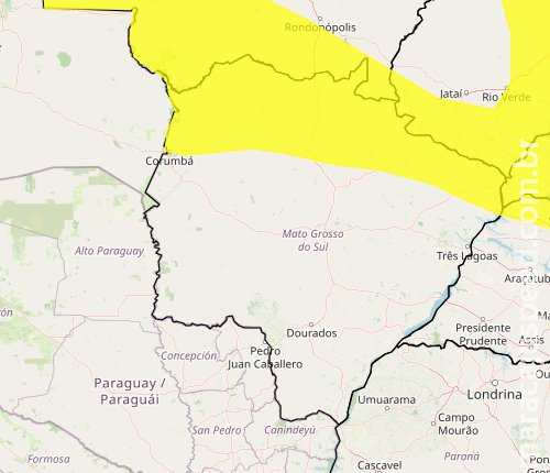 MS tem 19 municípios em alerta para risco de chuva intensa MS tem 19 municípios em alerta para risco de chuva intensa
