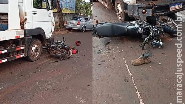 Caminhão invade a preferencial e deixa motociclista em estado gravíssimo em Dourados