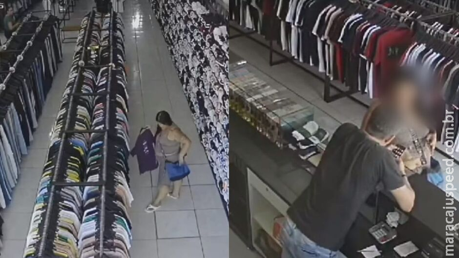 Mulher é flagrada furtando roupas em comércio na Calógeras