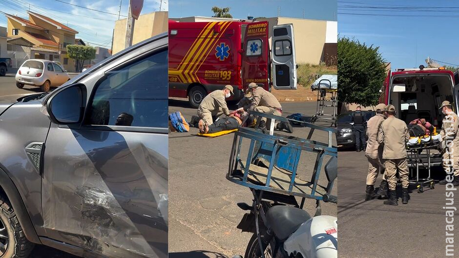 Acidente em cruzamento deixa motoentregador ferido em Nova Andradina