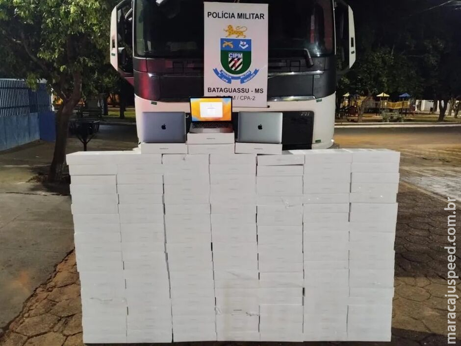 Carga milionária de computadores é apreendida em caminhão frigorífico, em Bataguassu Carga milionária de computadores é apreendida em caminhão frigorífico, em Bataguassu