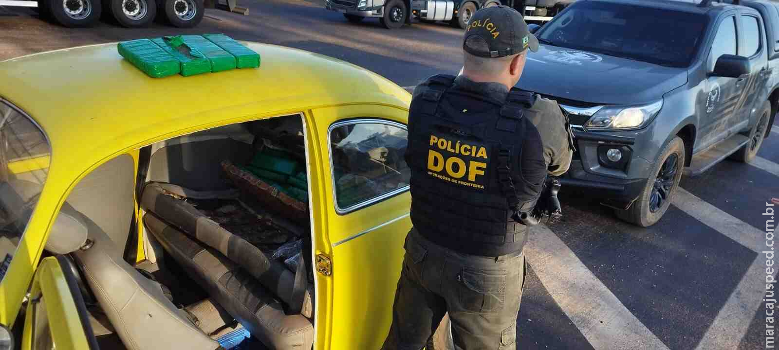 Fuscão amarelo recheado de maconha é interceptado na BR-487 por agentes do DOF