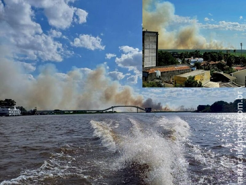 Incêndio em vegetação verde queima desde sábado e deixa Corumbá cinza Incêndio em vegetação verde queima desde sábado e deixa Corumbá cinza