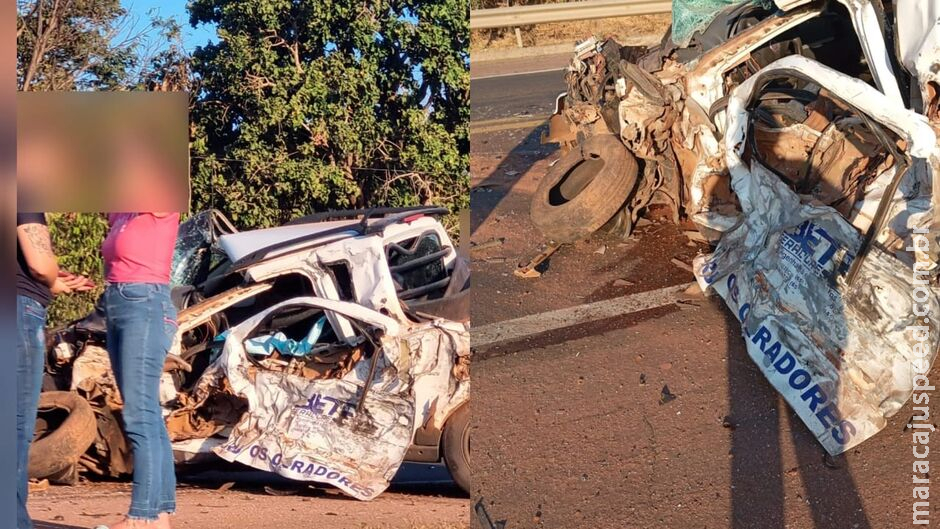 Picape fica destruída em grave acidente com carreta na BR-163, em Rio Verde Picape fica destruída em grave acidente com carreta na BR-163, em Rio Verde