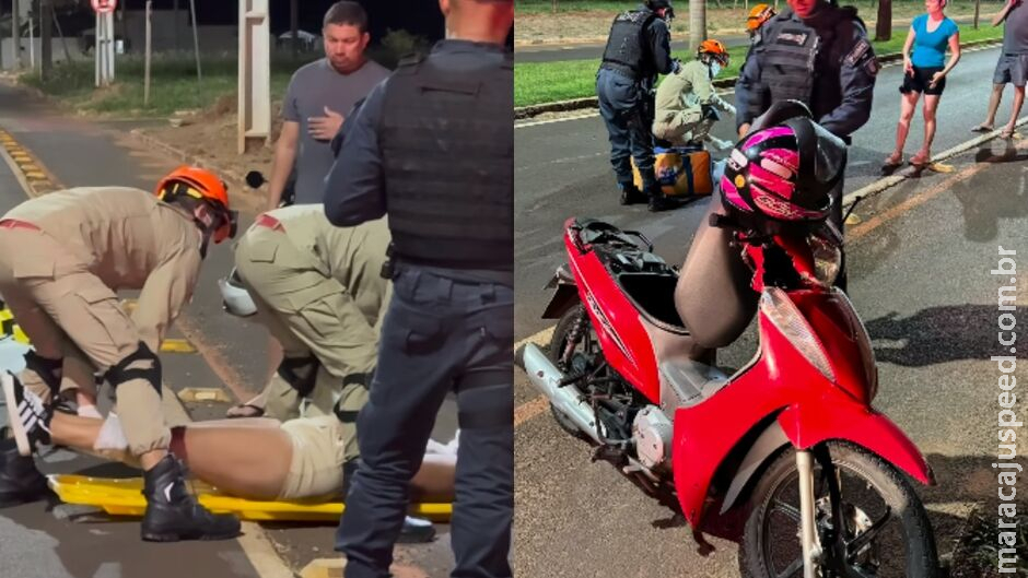 Pneu murcha, motociclista perde controle e sofre acidente em Nova Andradina Pneu murcha, motociclista perde controle e sofre acidente em Nova Andradina