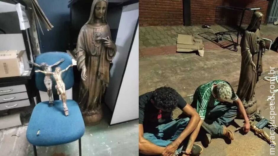 Dupla é presa com imagem de santa e Jesus furtados de cemitério em Campo Grande Dupla é presa com imagem de santa e Jesus furtados de cemitério em Campo Grande