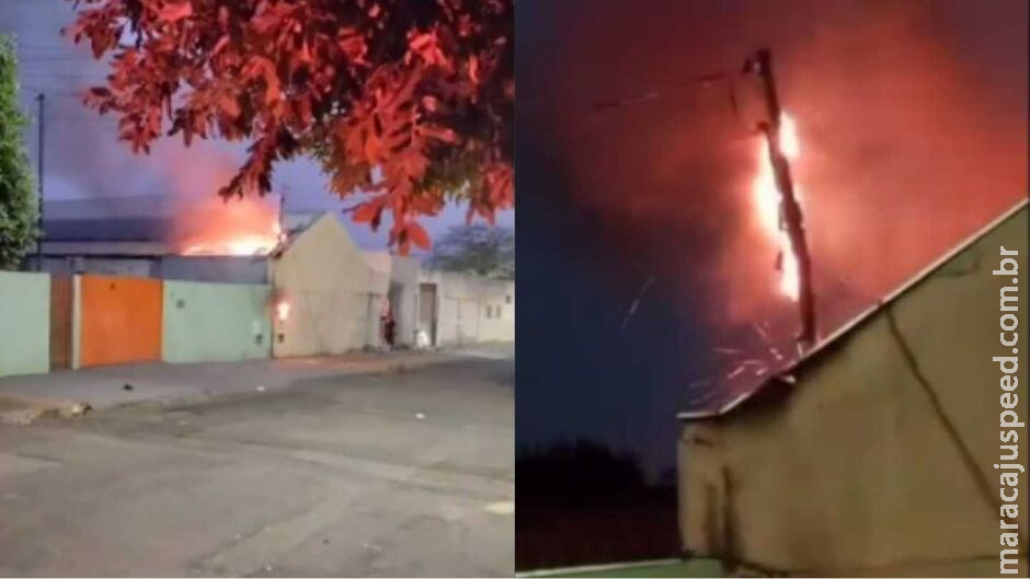 Moradores flagram explosão em incêndio de casa no Guanandi Moradores flagram explosão em incêndio de casa no Guanandi