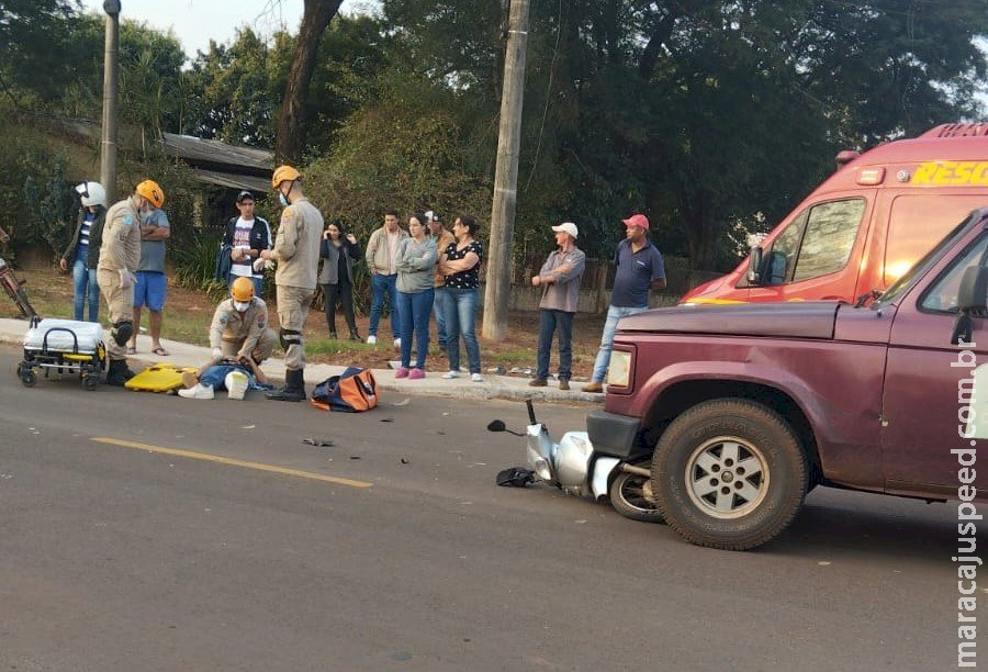 Acidente de trânsito entre caminhonete e moto deixa jovem ferido em Caarapó Acidente de trânsito entre caminhonete e moto deixa jovem ferido em Caarapó