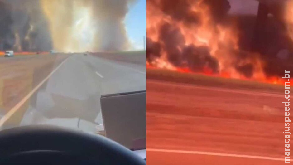 Assustador: motorista registra incêndio em canavial na divisa de MT e Sonora Assustador: motorista registra incêndio em canavial na divisa de MT e Sonora