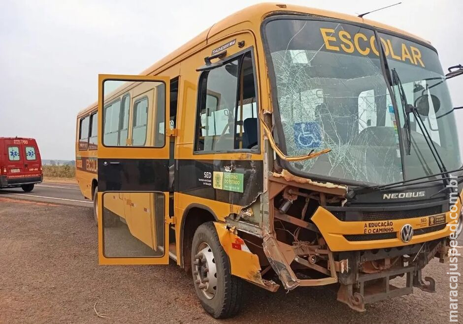Caminhão bate de frente em ônibus que transportava crianças na BR-040, em Santa Rita do Pardo Caminhão bate de frente em ônibus que transportava crianças na BR-040, em Santa Rita do Pardo
