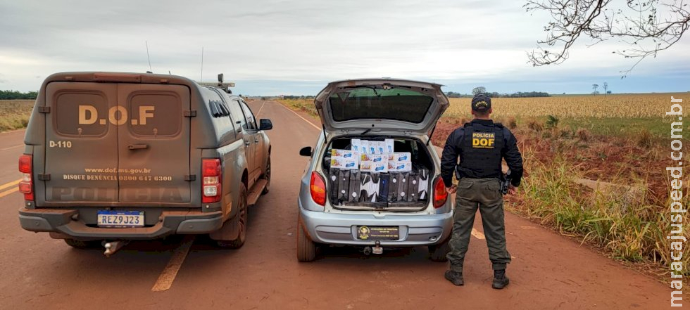 Carro com mais de 500 pacotes de cigarros contrabandeados é apreendido pelo DOF próximo a Nova América Carro com mais de 500 pacotes de cigarros contrabandeados é apreendido pelo DOF próximo a Nova América